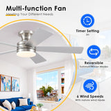 46IN Ceiling Fan with Lights and Remote/APP - Flush Mount Low Profile Ceiling Fan Light with 3CCT Dimmable, 6 Speeds Reversible, Modern Fan Light Fixture for Indoor, Covered Patios, Nickel A101-B0DKDY84QF