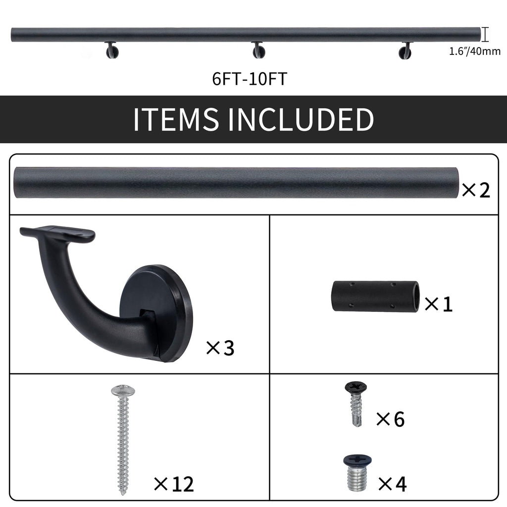 6FT Modern Aluminum Handrail Set, handrails for Indoor Stairs, Deck, Slope, wall Mounted Staircase handrails, Zink