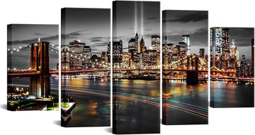 New York Brooklyn Bridge Canvas Wall Art Black and White New York City Painting Big NYC Skyline Pictures Cityscape