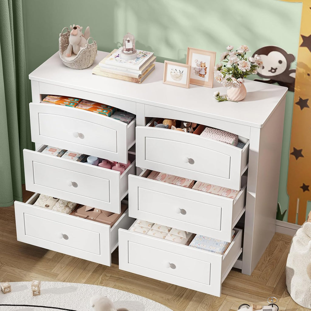 Kids Dresser Cabinet with 6 Drawers and Large Table Top, Multi-Functional Chest of Drawers, Baby Dresser, Kids