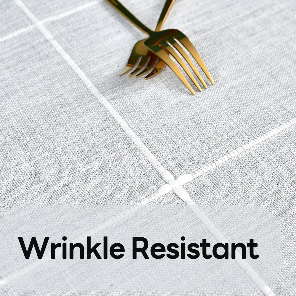 Farmhouse Table Cloth for Rectangle Tables Gray Plaid Boho Tablecloth Heavy Duty Cotton Linen Blend Washable &