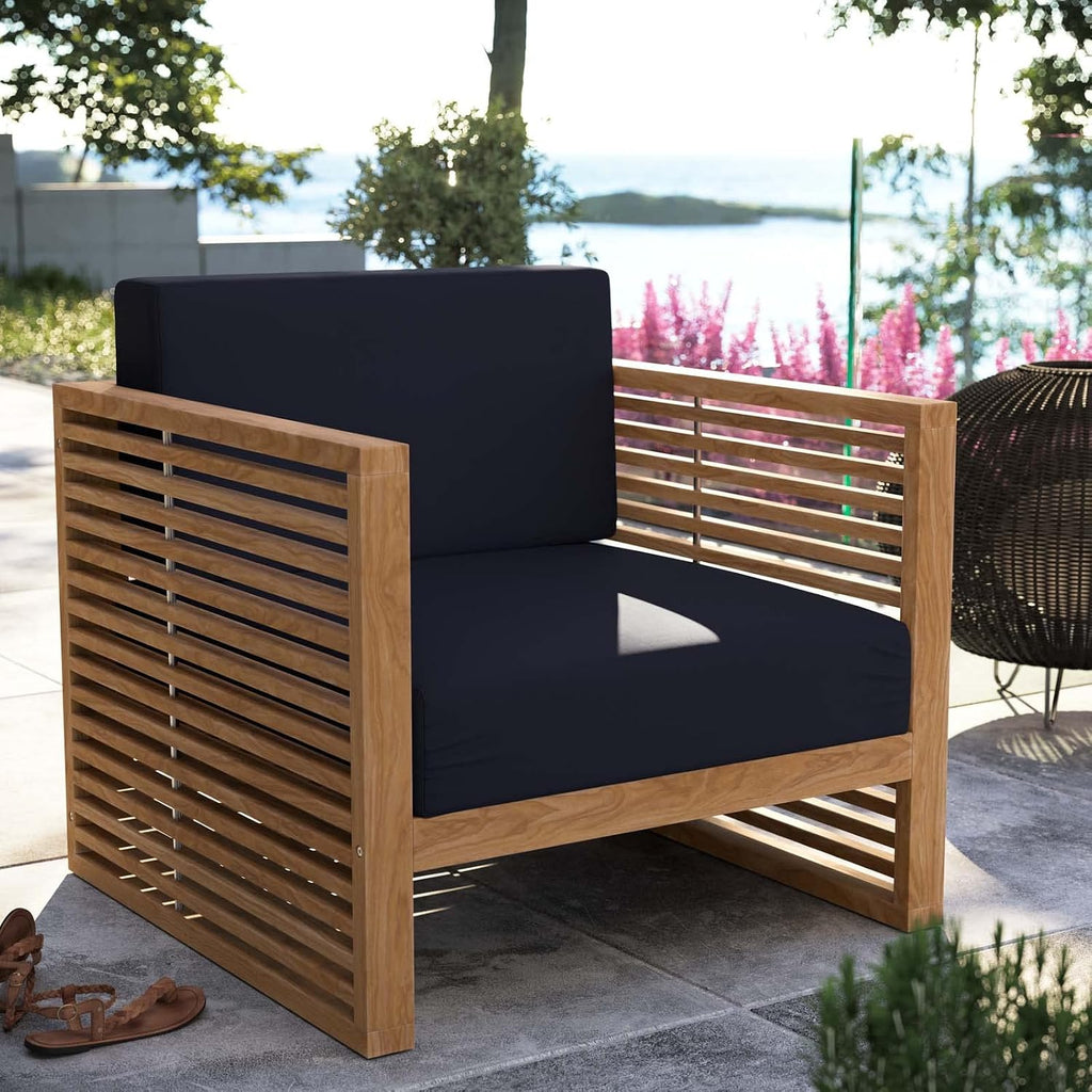 Carlsbad Outdoor Patio Teak Wood Armchair in Natural Navy