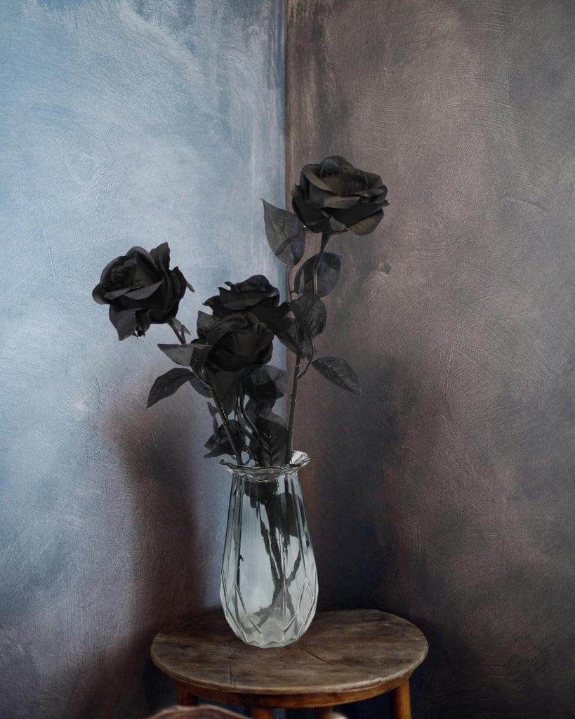 Black Roses Artificial Flowers, Black, 12PCS
