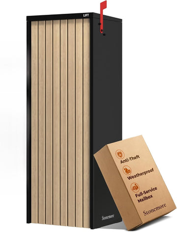 Aspen USPS Compatible Mailbox, Classic Black/Oak Package Mailbox, Anti-Theft Locking Parcel Drop Box Packages
