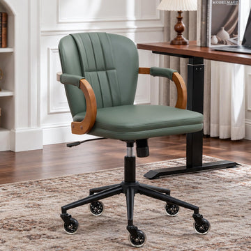Mid Century Modern Office Chair, Faux Leather Desk Chair with Curved Arms