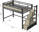 Loft Bed Twin with Stairs, 53.5” Under-Space for Sofa and Desk, More Stable and Safe Industrial Metal Frame for Teens