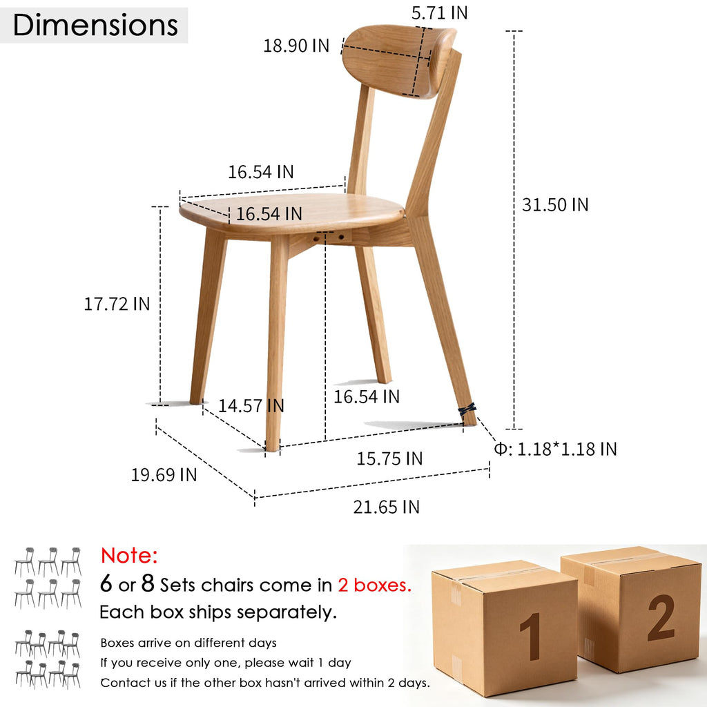Modern Solid Oak Dining Chairs Set of 6, Kitchen Dining Room Chairs