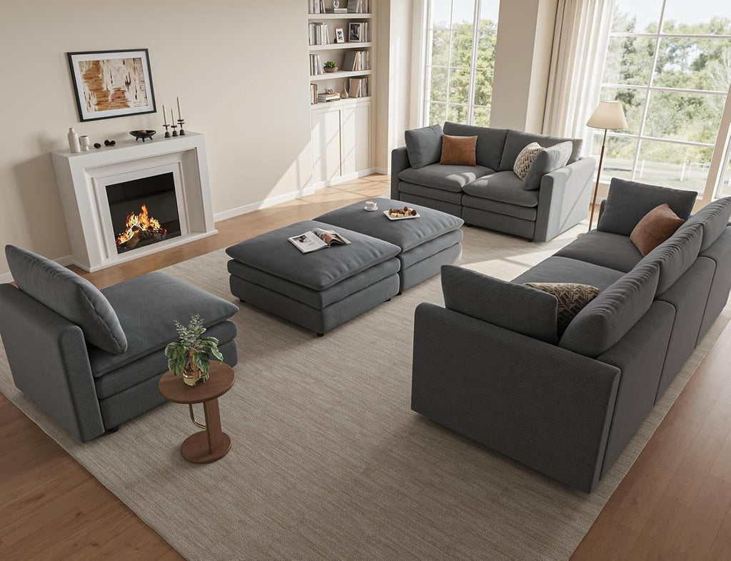 97" Cloud Couches , 29.1" Deep Seat Modular Sectional Sofa, L Shaped Cloud Sofa with One Movable Ottoman