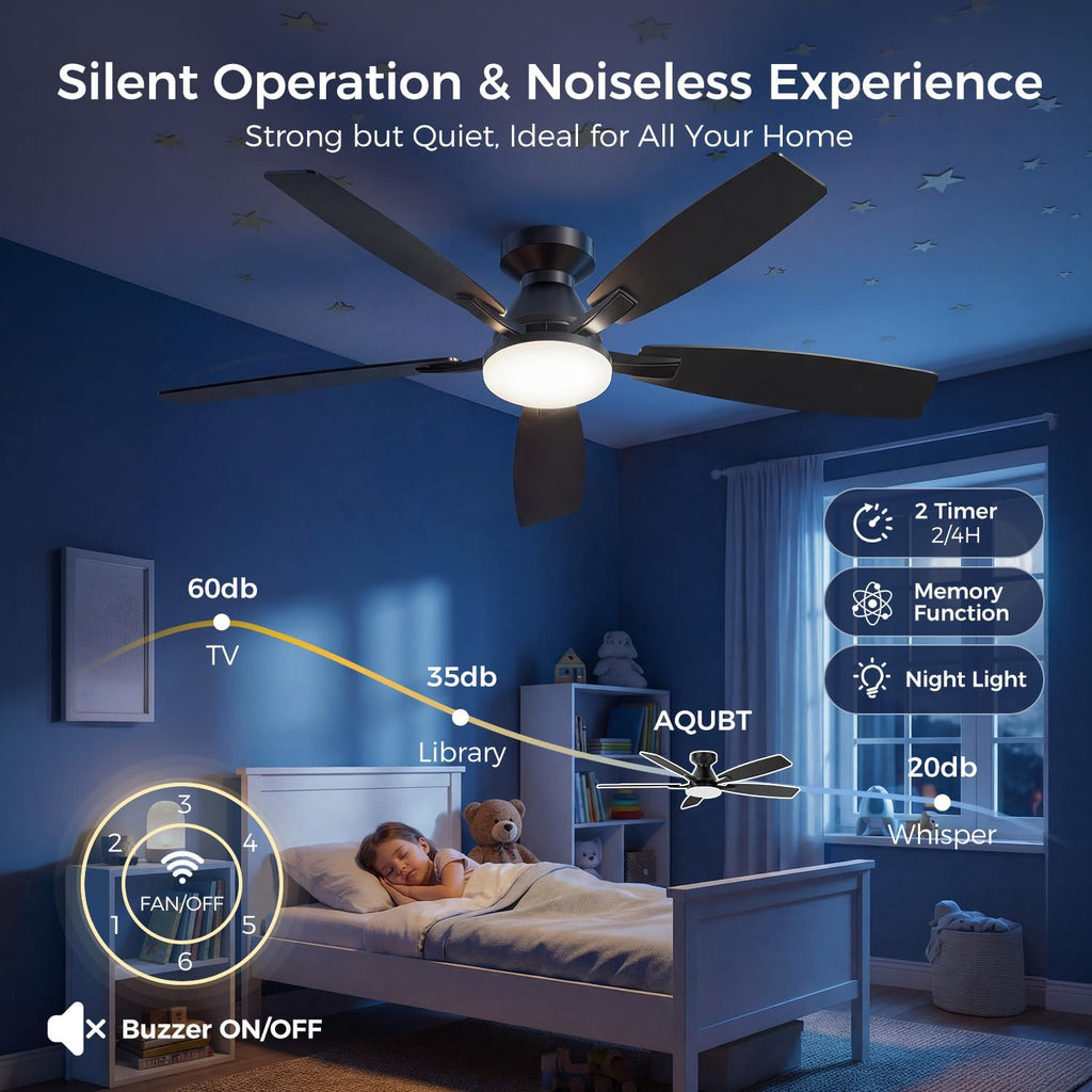 52 Inch Ceiling Fans with Lights, Remote & App Control, Quiet Reversible DC Motor, 6 Speeds, Dimmable 3CCT LED Light
