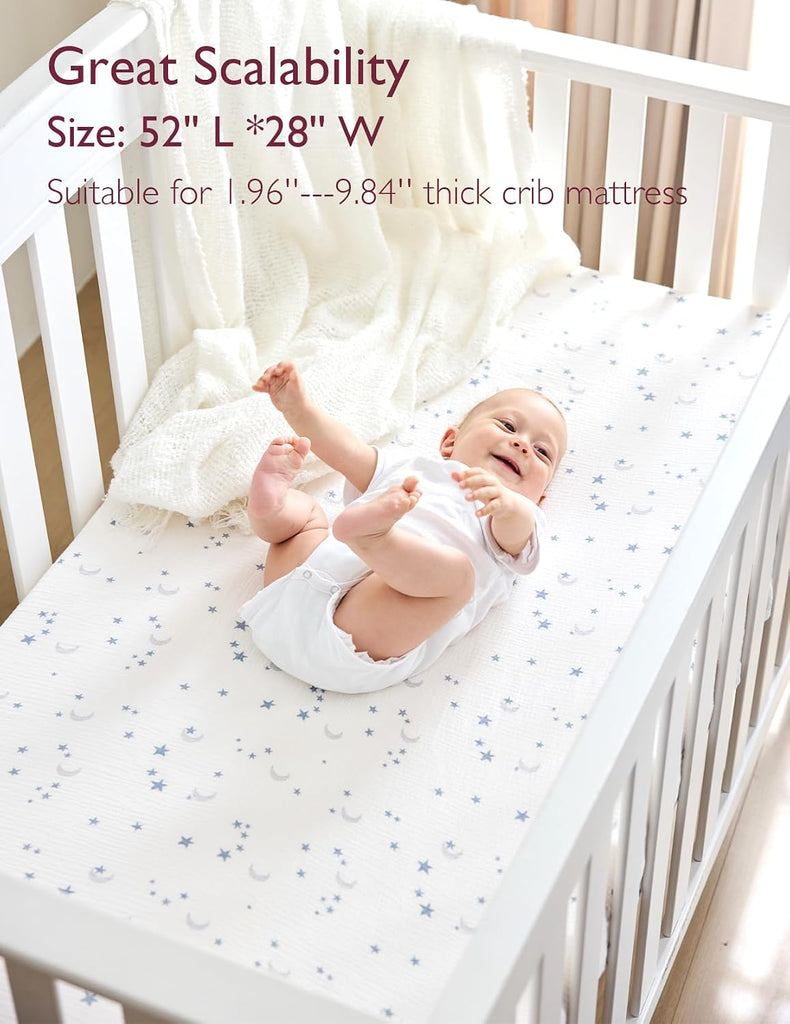 Crib Sheets 52"x28", 2 Pack Muslin Crib Sheets for Baby Nursery | Soft Breathable Cotton Crib Sheets Girl Boys, 360°