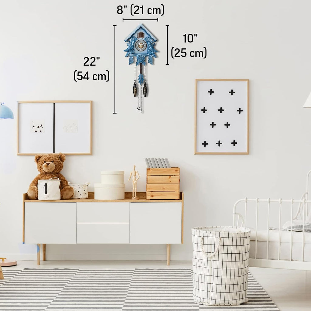 Cuckoo Clock with Night Mode, Singing Bird, Wooden Decorations and Swinging Pendulum