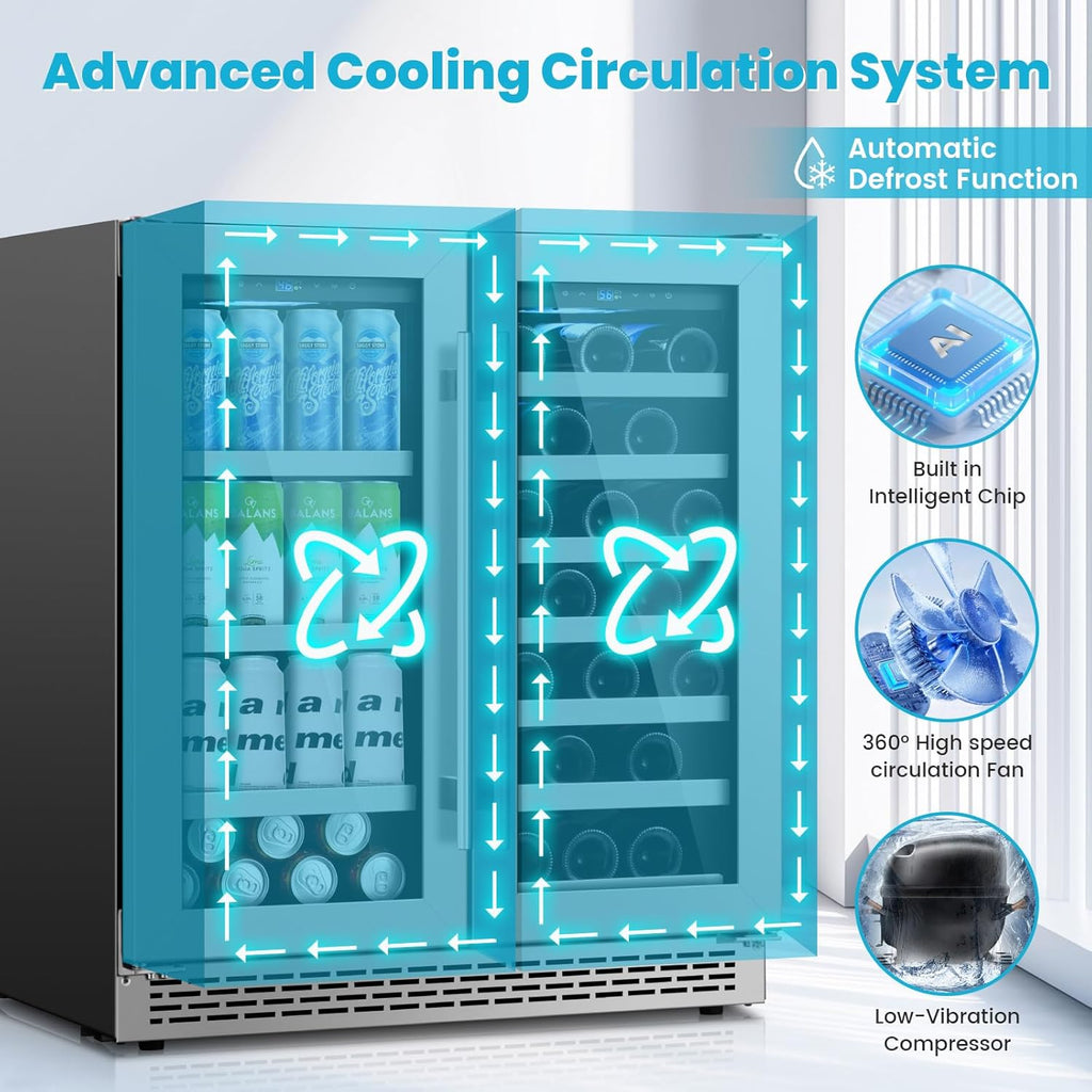 30 Inch Wine and Beverage Refrigerator, Beverage Fridge Cooler Under Counter
