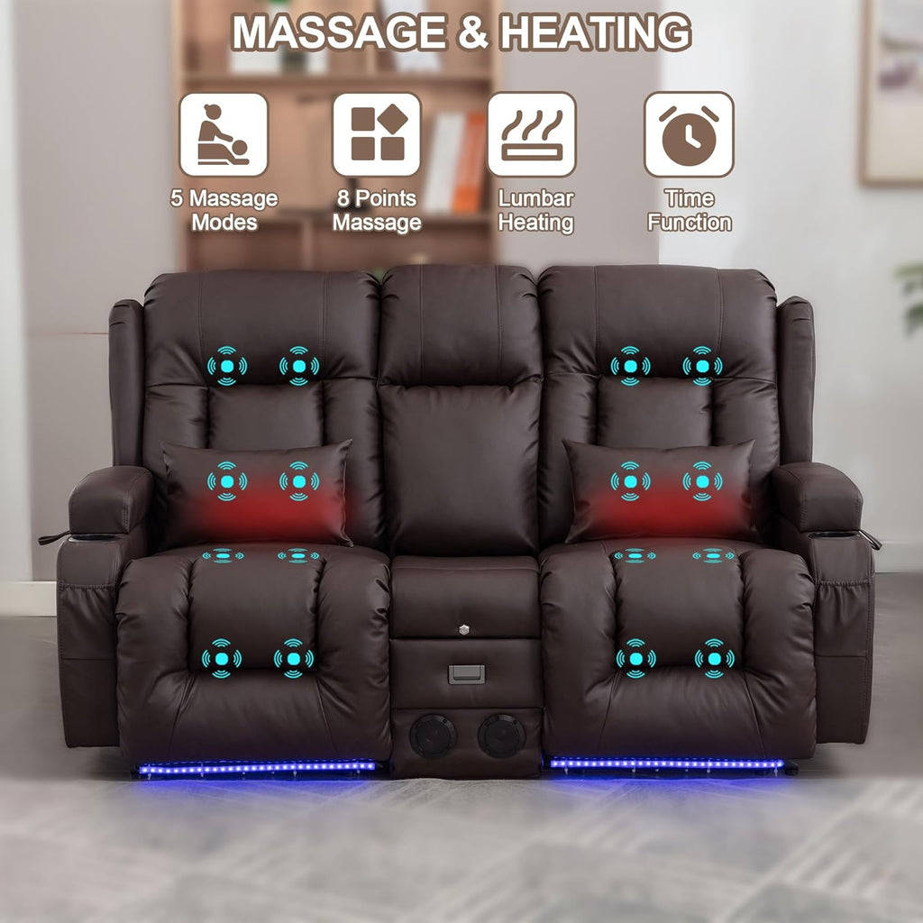 Power Loveseat Recliner Sofa with Massage & Heat Home Theater Seating with Console RV Recliner Loveseat Sofa