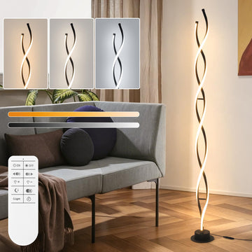 31W Modern Floor Lamp, LED Spiral Floor Lamp, 3-Color Dimmable Standing Lamp with Remote Control, 58" Tall Floor