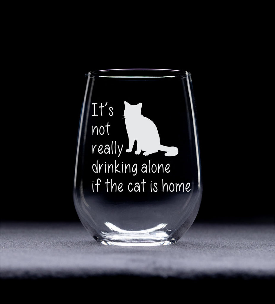 The Cat is Home Stemless Wine Glass for Cat Lovers Style C1