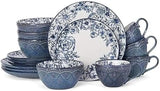 Gabriela Blue 16-Piece Dinnerware Set, Service for 4, Durable Stoneware Plates, Bowls