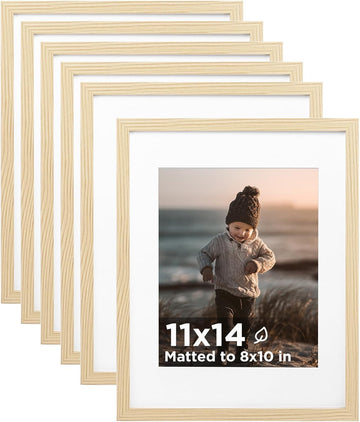 11x14 Picture Frame Wood Grain Set of 6 Photo Frames Matted 8x10 | 11 x 14 Wooden Picture Frame with Plexiglass Fits