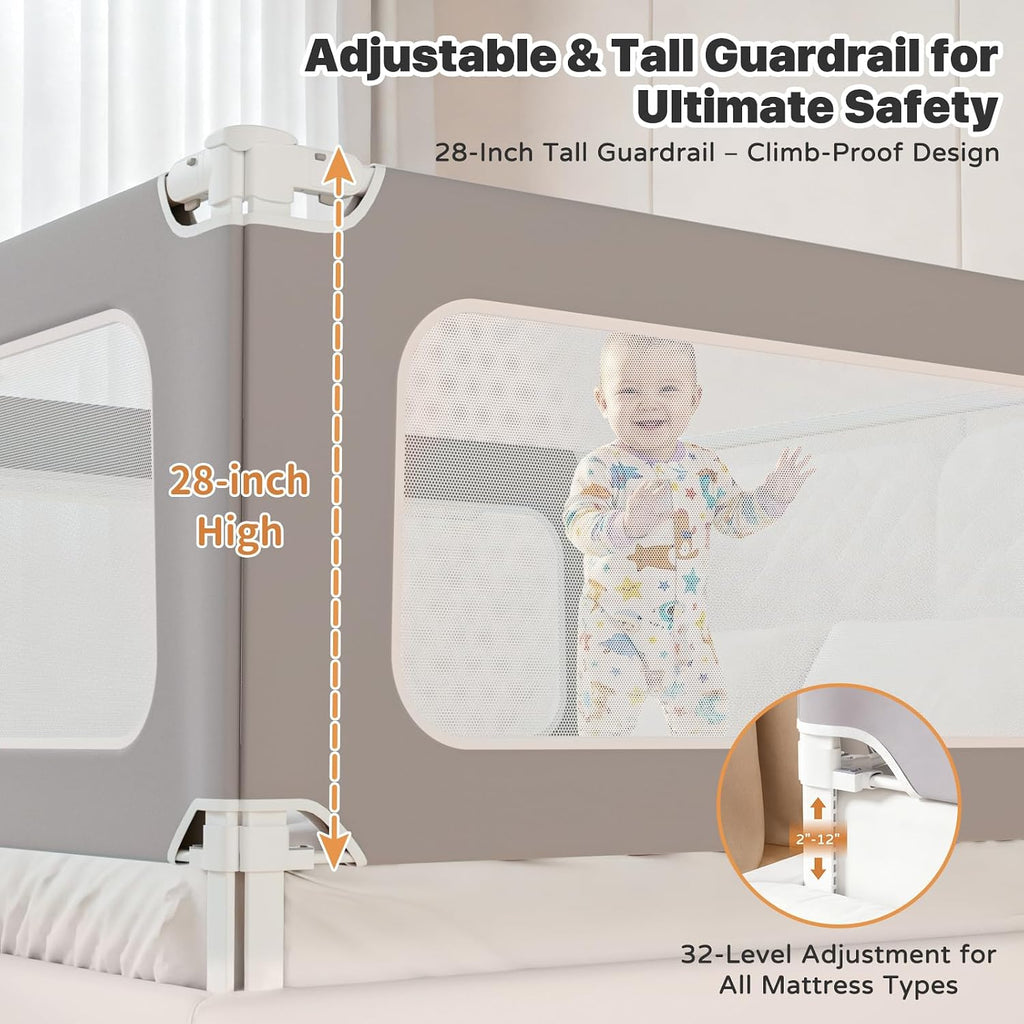 3 Piece King Size Bed Rail for Toddlers, Upgraded Height Adjustable Baby Bed Rail Guard, Thickened Child Safety Bed