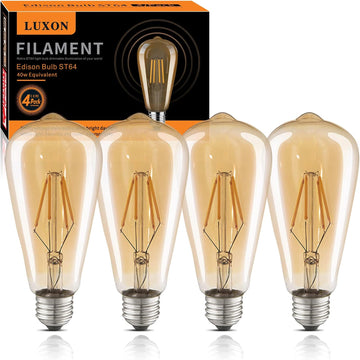 LED Edison Bulbs,Dimmable,ST64 Amber Glass,Vintage 4W E26 Warm,4-Pack