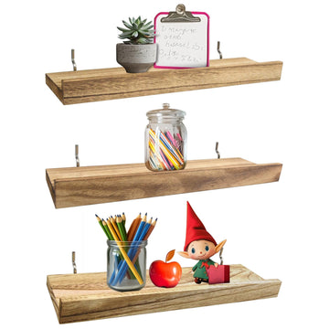 Wood Pegboard Shelves with Lip, 3Pack 14" x 4" Peg Board Racks and Brackets