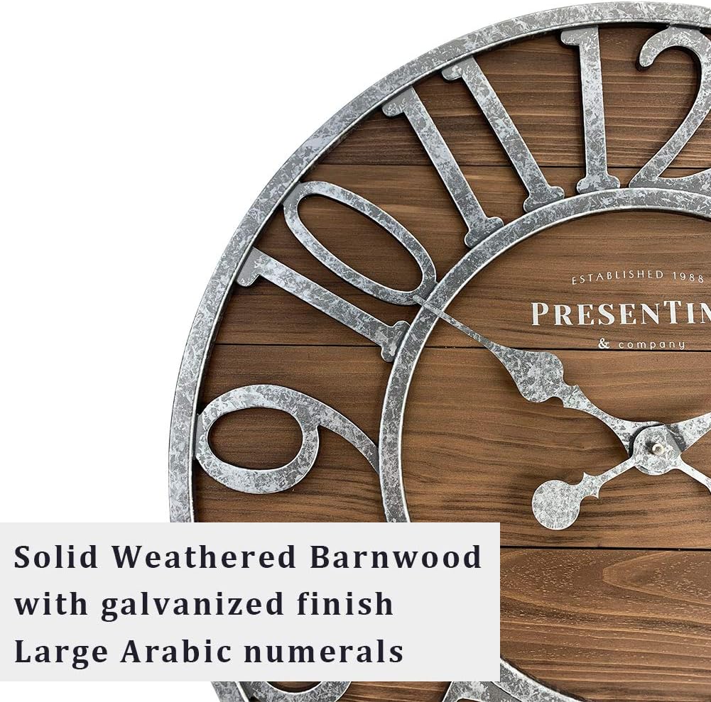 Presentime & Co Vintage Farmhouse Series, Galvanized Rustic Barnwood Clock, 19.5 inch