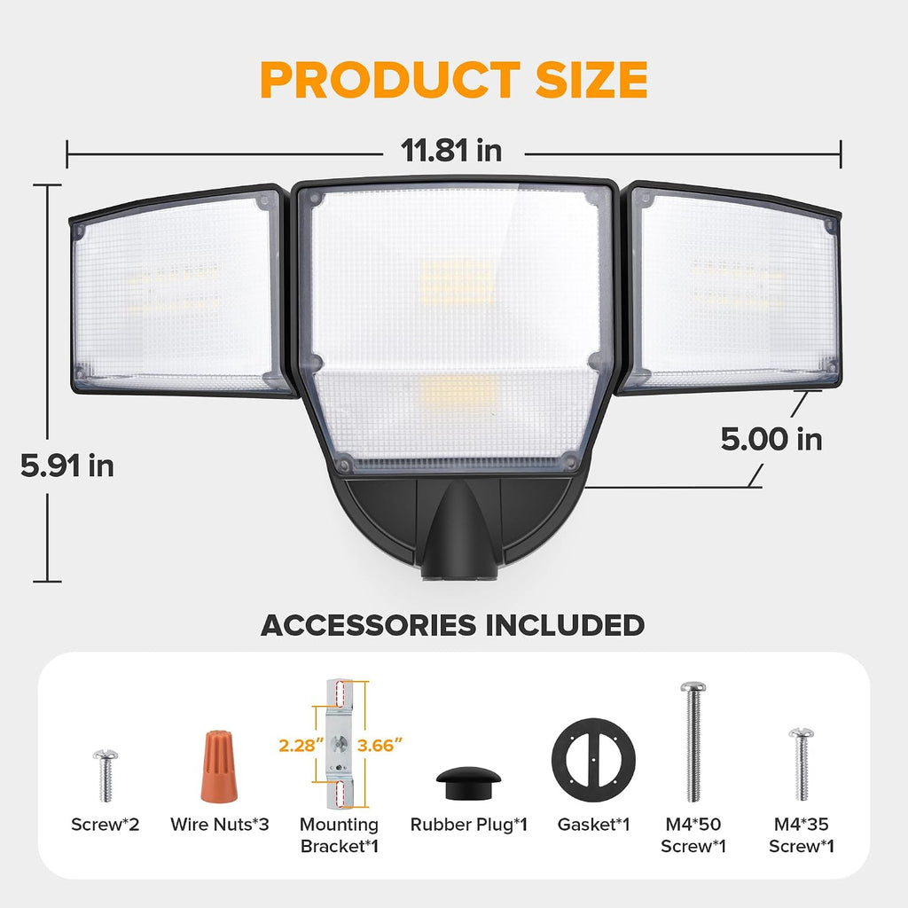 80W Dusk to Dawn Flood Lights Outdoor, 9000LM Super Bright LED Security Light with Photocell, IP65 Waterproof, 5000K