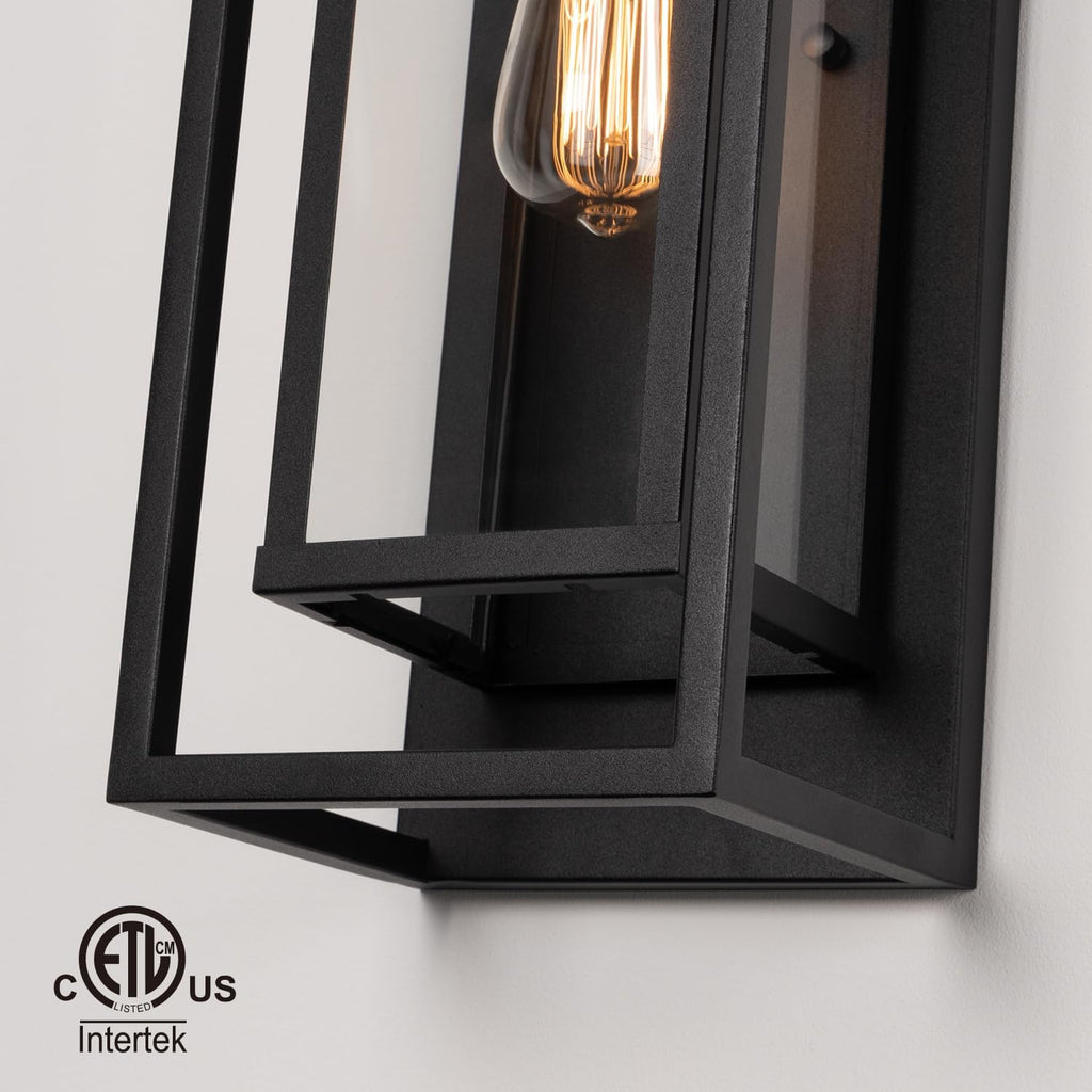 18" Classic Outdoor Wall Sconce 1 Light in Matte Black Rectangular Metal Frame and Clear Glass Shade Waterproof Porch