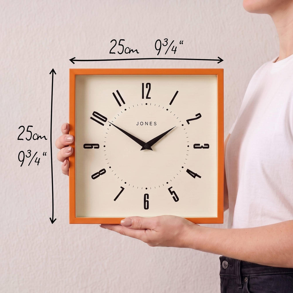 Box wall Clock | Retro Square Clock | 10" | Orange