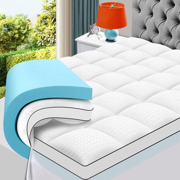 Full Size Dual Layer 4 Inch Memory Foam Mattress Topper, 2 Inch Gel Memory Foam and 2 Inch Cooling Pillow Top