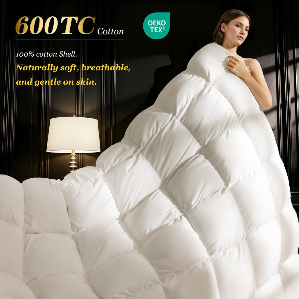 75% Canadian Goose Down Comforter Queen, Ultra Soft 100% Cotton Fabric, 850 Fill Power All Season Du