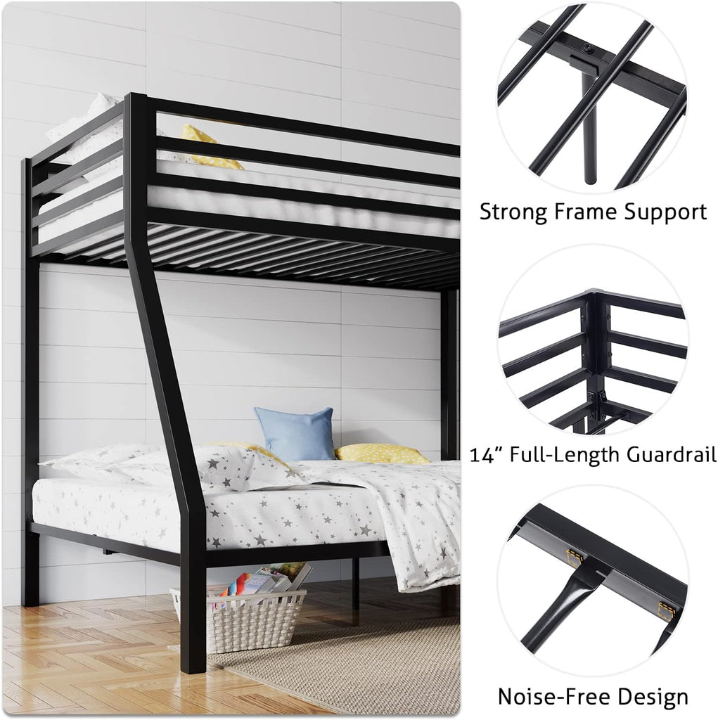 Loft Bunk Bed Twin Over Full with Ladder and Guardrail,Heavy Duty Metal Slats Support No Box Spring Needed Small Space