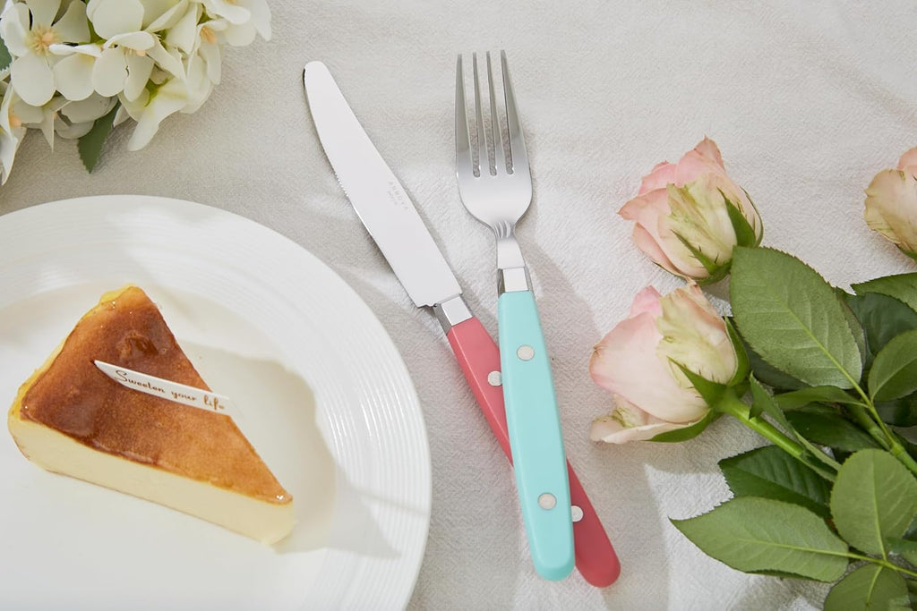 Silverware Set, Retro/Rivet Colorful Stainless Steel Tableware Kitchen Flatware Set Utensils, Includes Dinner Knives