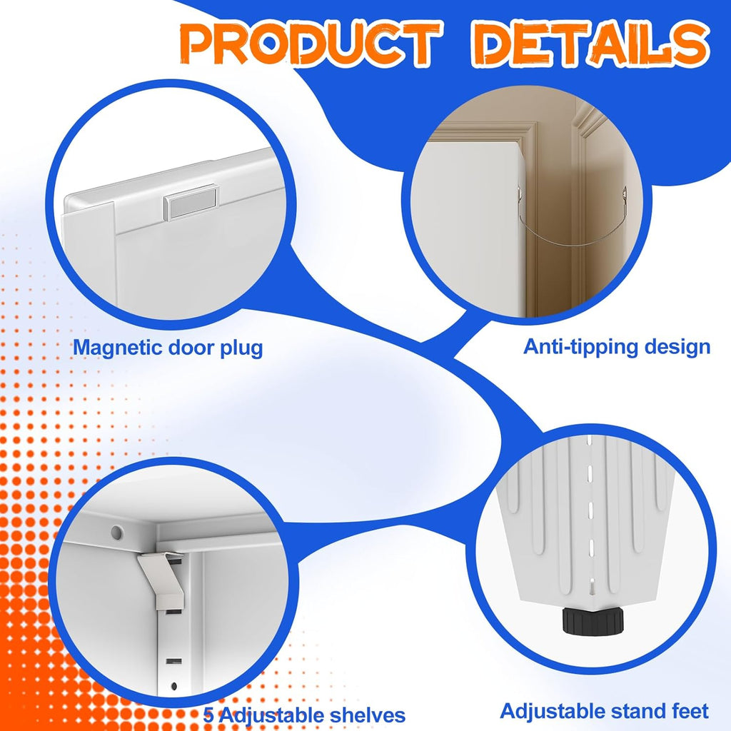 75.2" Tall Metal Storage Cabinet with 2 Doors and 5 Adjustable Shelves, New upgrade Kitchen Pantry Cabinet, White