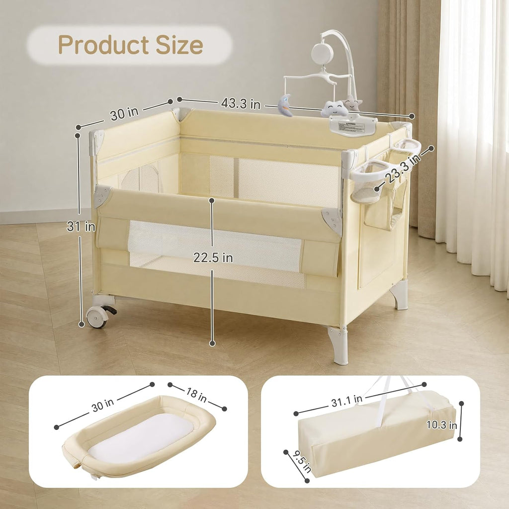 4 in 1 Baby Bassinet, Portable Bedside Crib Sleeper, Quickly Assembled Crib with Diaper Changer, Foldable Baby