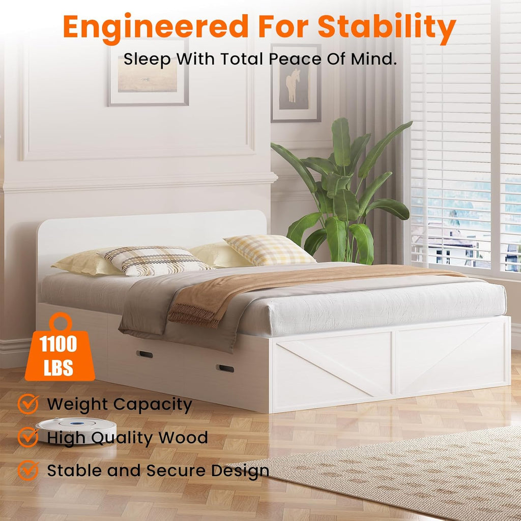 Murphy Bed Queen with Mattress Include，Queen Murphy Bed with Storage Drawers，Multi-Functional Desgin that Converts to