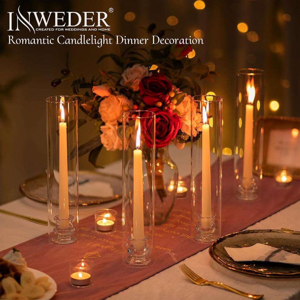 Hurricane Glass Candle Holders: 12" Tall Cylinder Cover Set of 6 | for 0.87" Taper, Windproof Chimney Cover, Clear