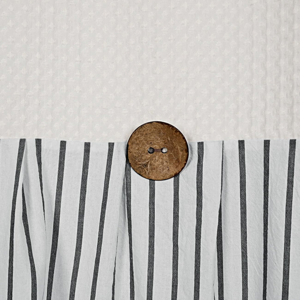 Ides Farmhouse Shower Curtain, Beige and Black Striped, Spa Beige Waffle Weave, Button Curtain, Cotton Woven Fabric