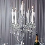 5 Arm Premium Crystal Glass Taper Candle Holder Candelabra with Chandelier Chains 32"