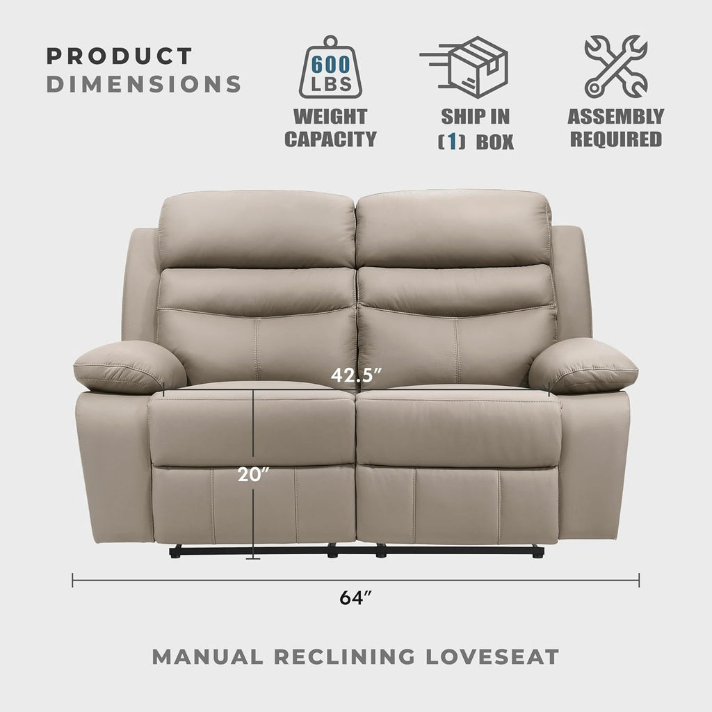 64" W Manual Reclining Loveseat, Top Grain Leather Match Reclining Love Seat, Home Theater Seating
