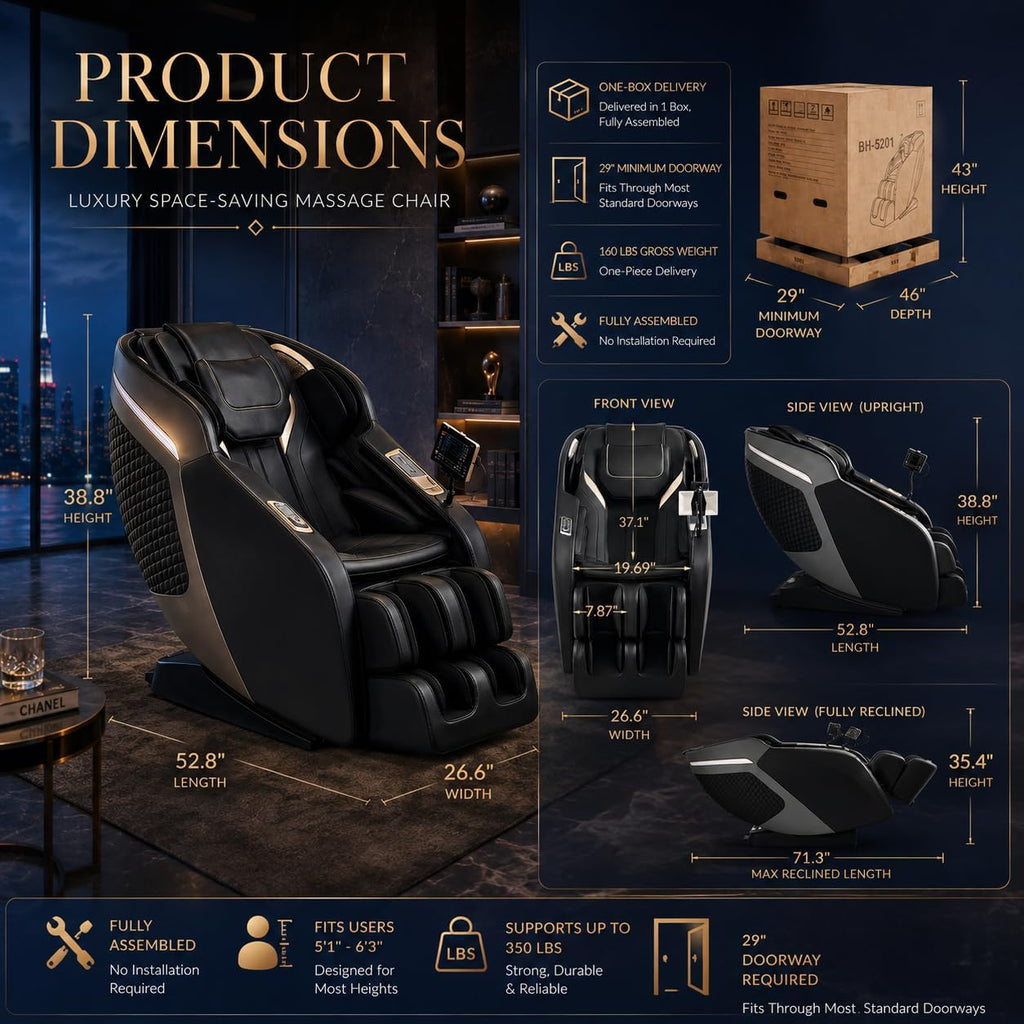 Luxury 4D Full Body Massage Chair with Calf Kneading, Zero Gravity SL-Track Shiatsu Recliner ,18 Auto Modes & 6