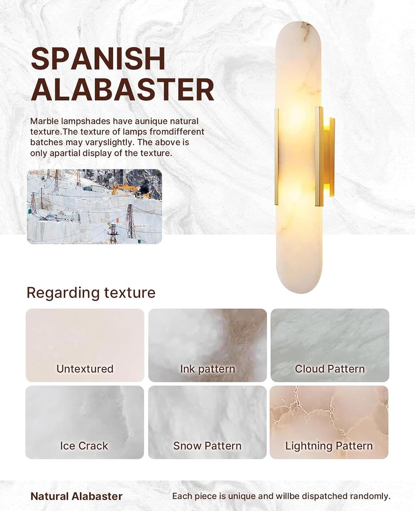 19.7" Alabaster Wall Sconce Natural Marble Sconce Indoor Mid Century Modern Wall Light Oval Stone Lampshade Vanity