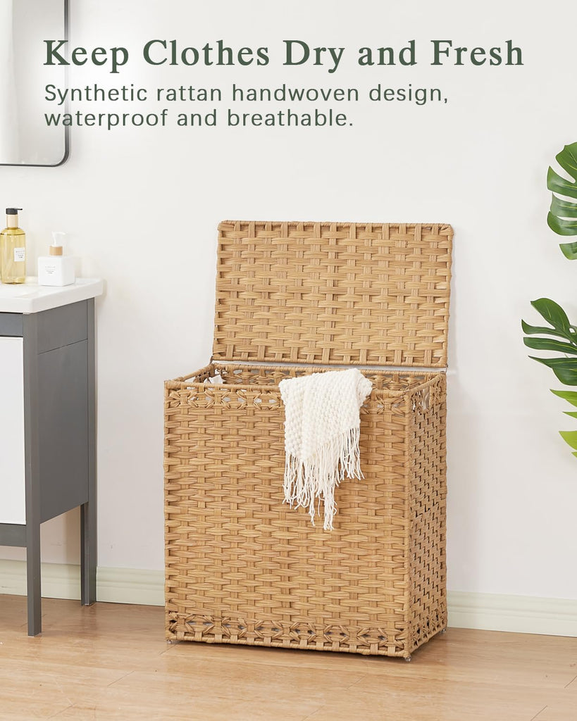 Laundry Hamper with Lid Wicker Laundry Basket 112L, Natural | Large Family Clothes Sorter Trunk with Lid, 3