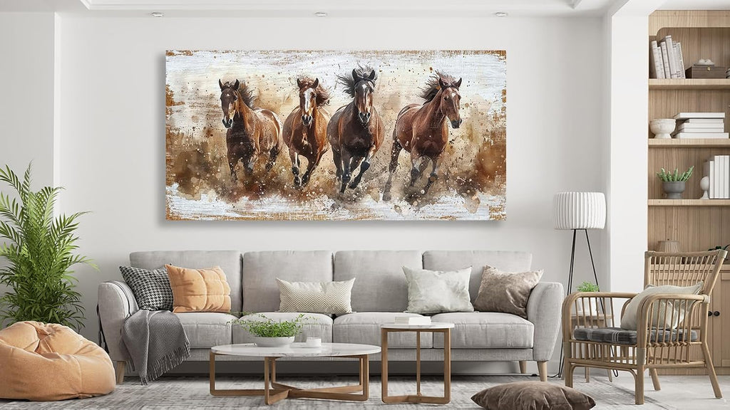 Horses Canvas Wall Art - Brown Horse Pictures Animal Wall Decor Running Horses Painting Prints Artwork Bedroom Home