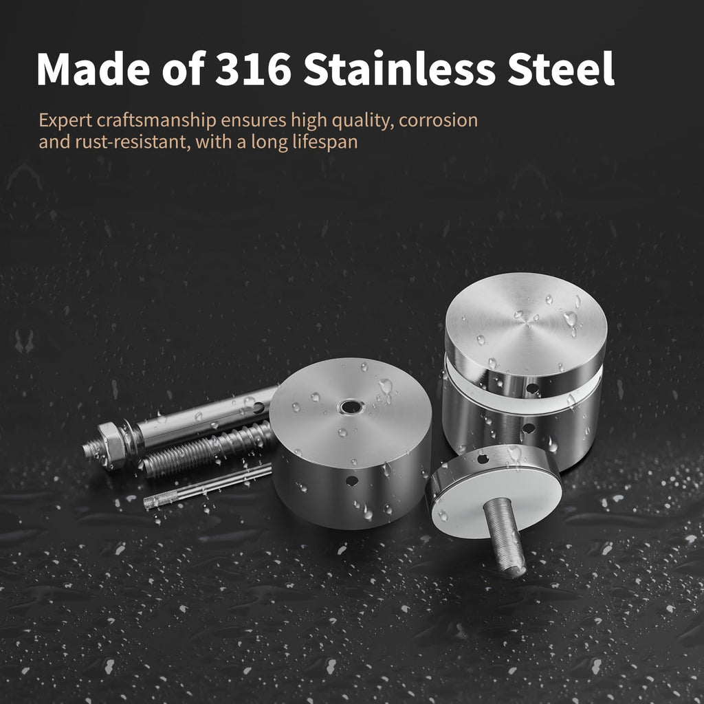 10 Pack 2"x2" SS316 Glass Railing Standoff Solid 1.3 lbs Brushed