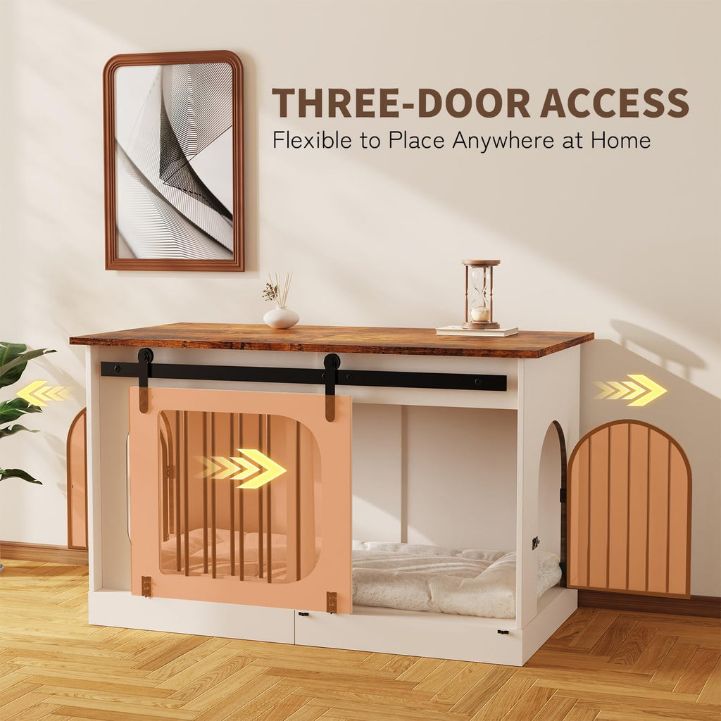 XL Dog Kennel Furniture,39.4 Inch Farmhouse Crate Furniture with Cushion Decorative White Dog Kennel Indoor Thick