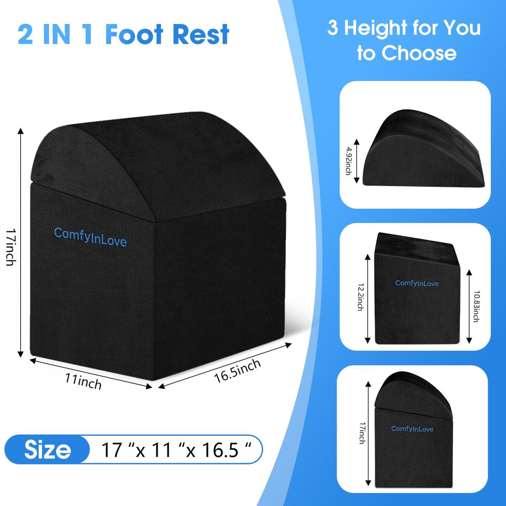 Foot Rest for Under Desk with 3 Heights, Foot Stool, Black