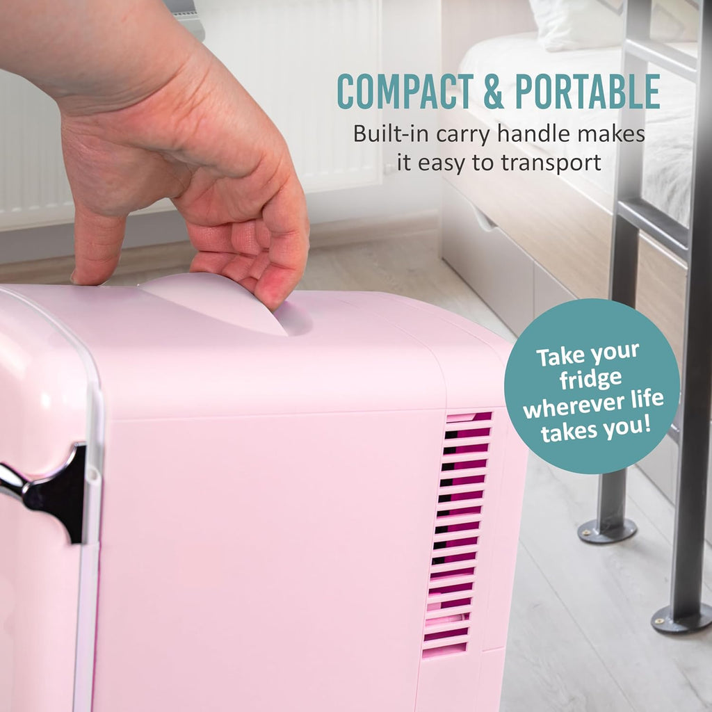 Retro Mini Fridge and Heater - 6-Can Capacity, 12-Volt Power Adapter, Carry Handle and Display Window - Perfect for