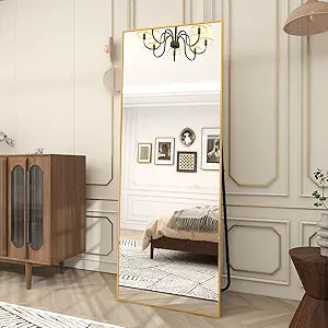 Full Length Mirror 64"X21", Standing Rectangle Floor Or Wall-Mounted Mirrors, Gold