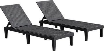 Patio Chaise Lounge Chair Set of 2 Outdoor PE Waterproof Adjustable Easy Assembly Lounge Chairs for Outside Pool