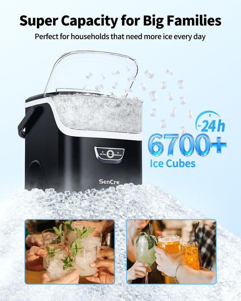 Nugget Ice Maker with Handle, 40lbs/Day Countertop Ice Maker Ready in 5 Mins, Soft Sonic Ice, Auto-Cleaning Ice